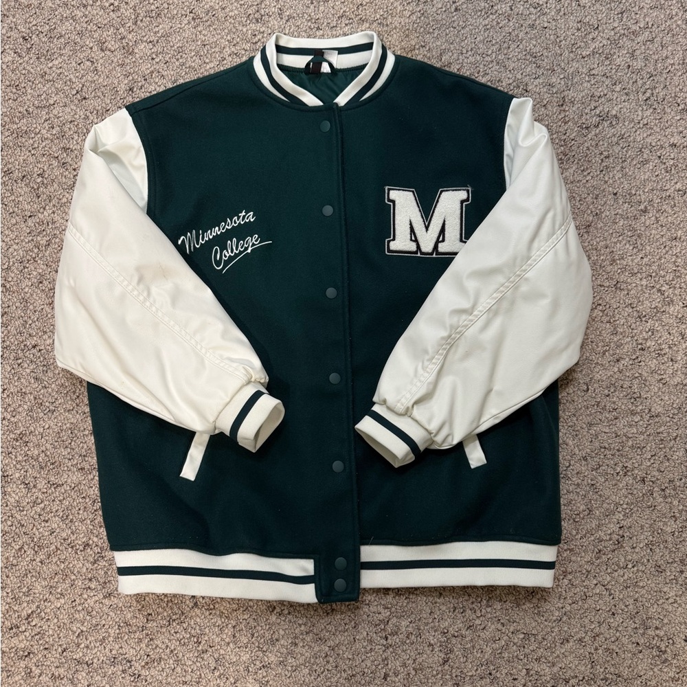 Unisex H&M Green and White Varsity Jacket